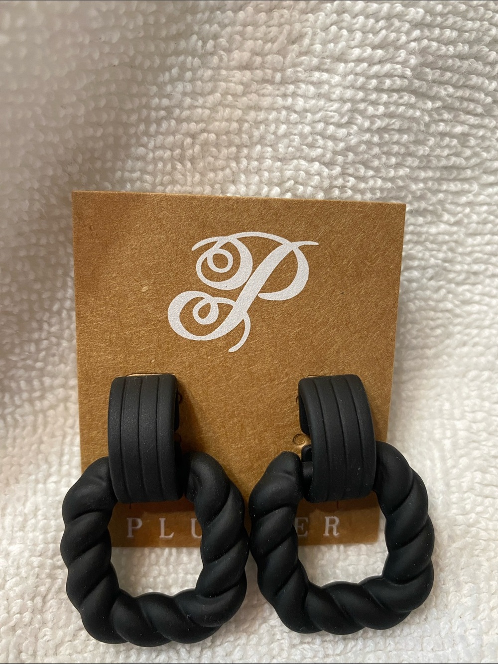 Plunder Black Twisted Hoop Drop Earrings -